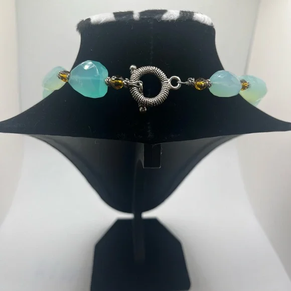 Aqua Tourmaline Faceted Natural Stone Necklace Artisan Toggle - Picture 6 of 8